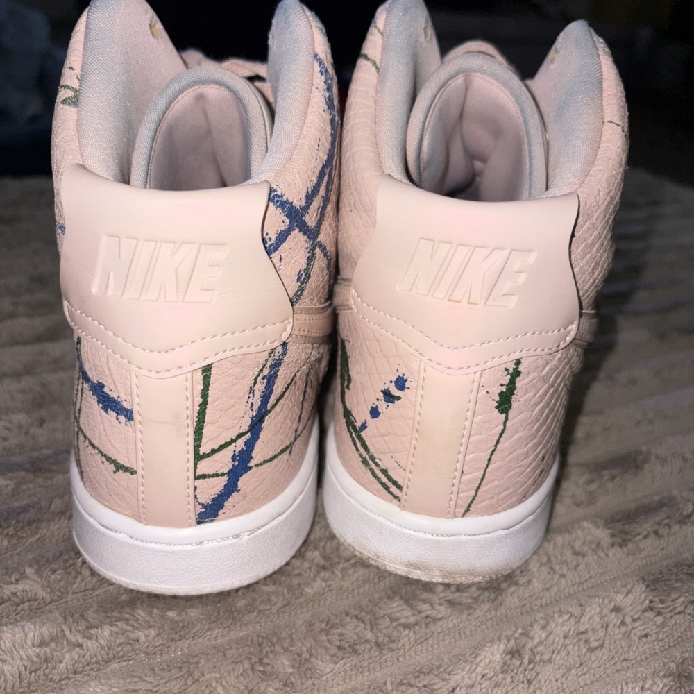 Nike Women's Pale Pink High-Top Sneakers with Blue and Green Paint Splatters - Picture 5 of 9